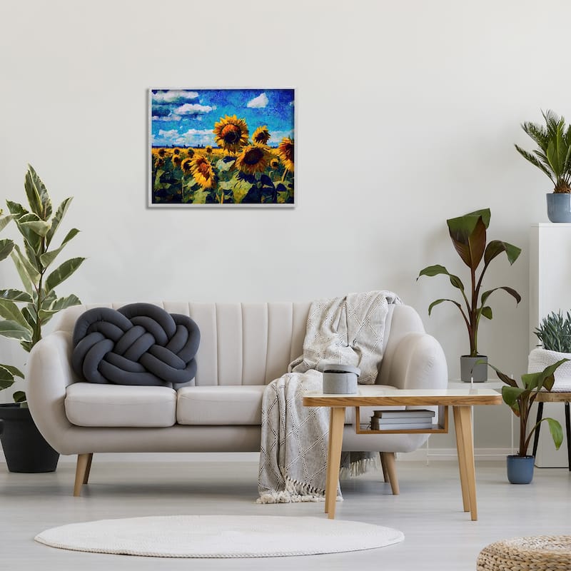Stupell Sunflower Field & Clouds Framed Giclee Art Design By Gina Kelly