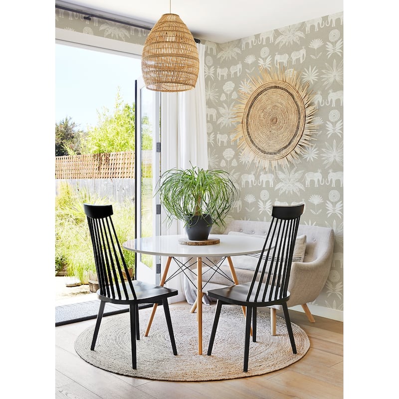 A-Street Prints Bazaar Light Grey Elephant Oasis Wallpaper