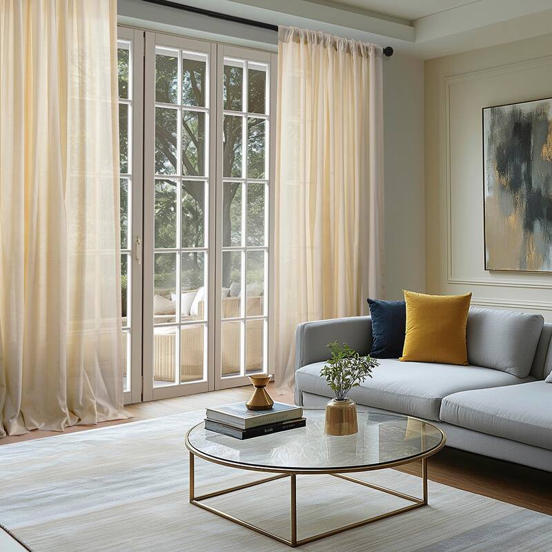 Exclusive Fabrics Rustic Linen Weave Light Filtering Curtains for Bedroom & Living Room Curtains - 2 Panel Drapes