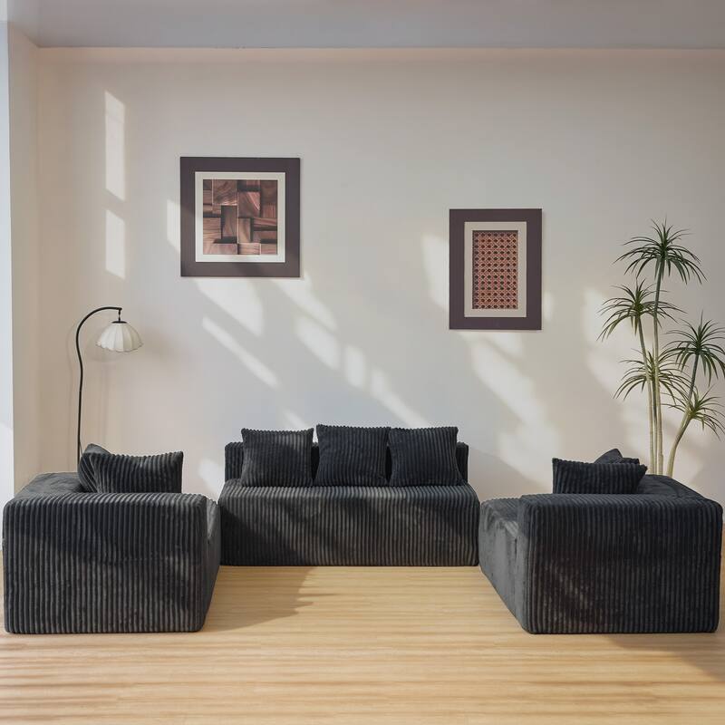 Freely Configurable Layout Modular Couch, U-shaped Sectional Sofa, Corduroy Full Compression Floor Standing Sofa with Pillows