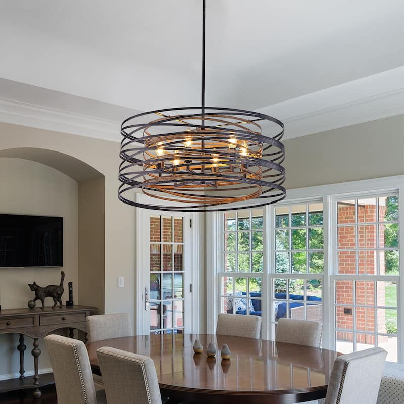 24" 6-Light Black Walnut Pendant - Industrial - Kitchen Dining(No Bulbs)