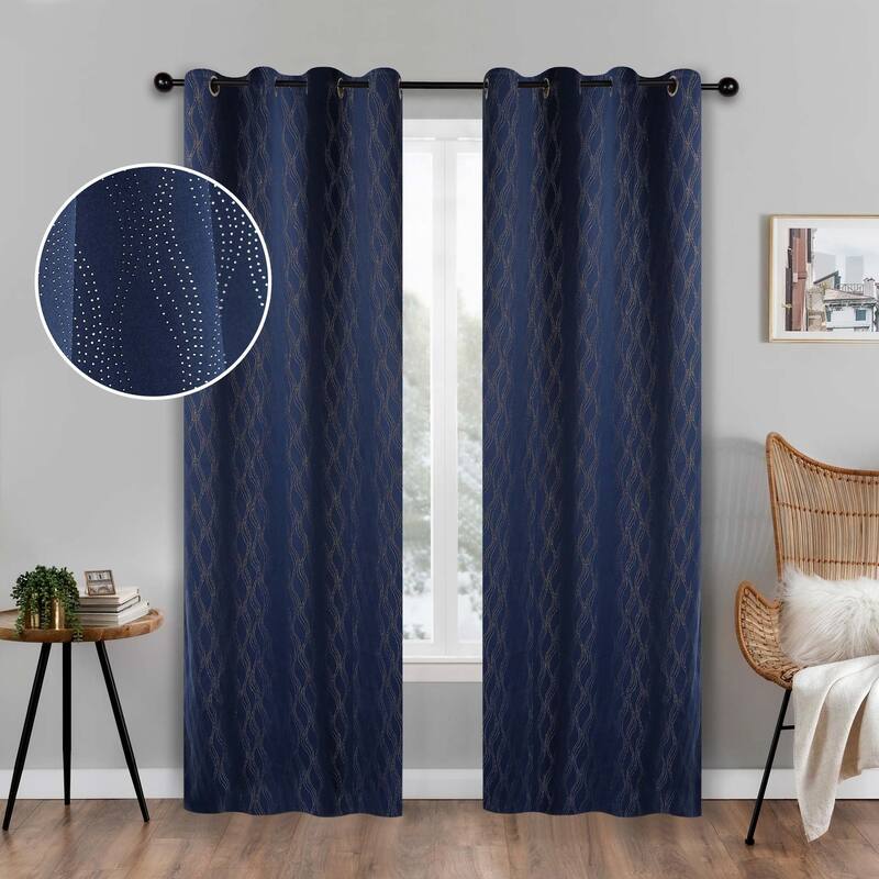 Superior Zuri Washable Room Darkening Curtains, Set of 2 Panels - 52"x108" - Navy Blue