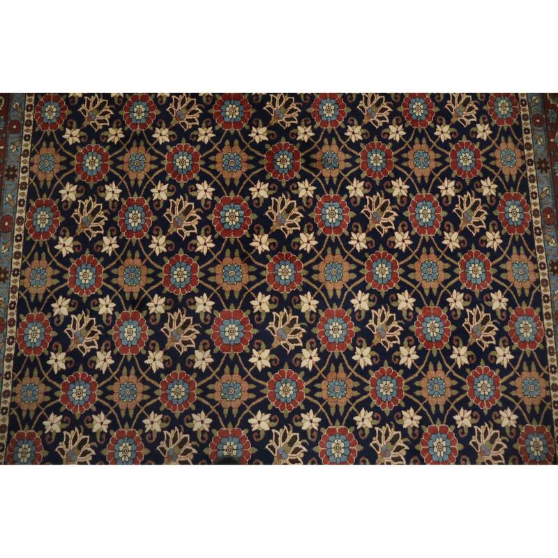 Hand Knotted Oriental 100% Wool Carpet Traditional All-Over Navy Blue & Blues Varamin Area Rug - 10' 6'' X 6' 10''