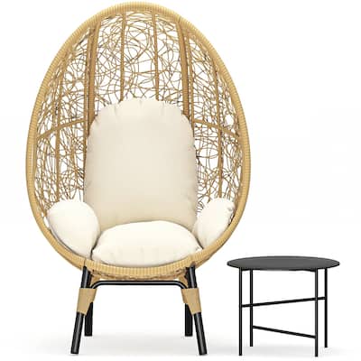 Patio PE Wicker Egg Chair Model 3 w/ Rattan Beige Cushion, Side Table