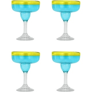 AMICI ART GLASS BLUE CONFETTI MARGARITA GLASSES SET OF 2