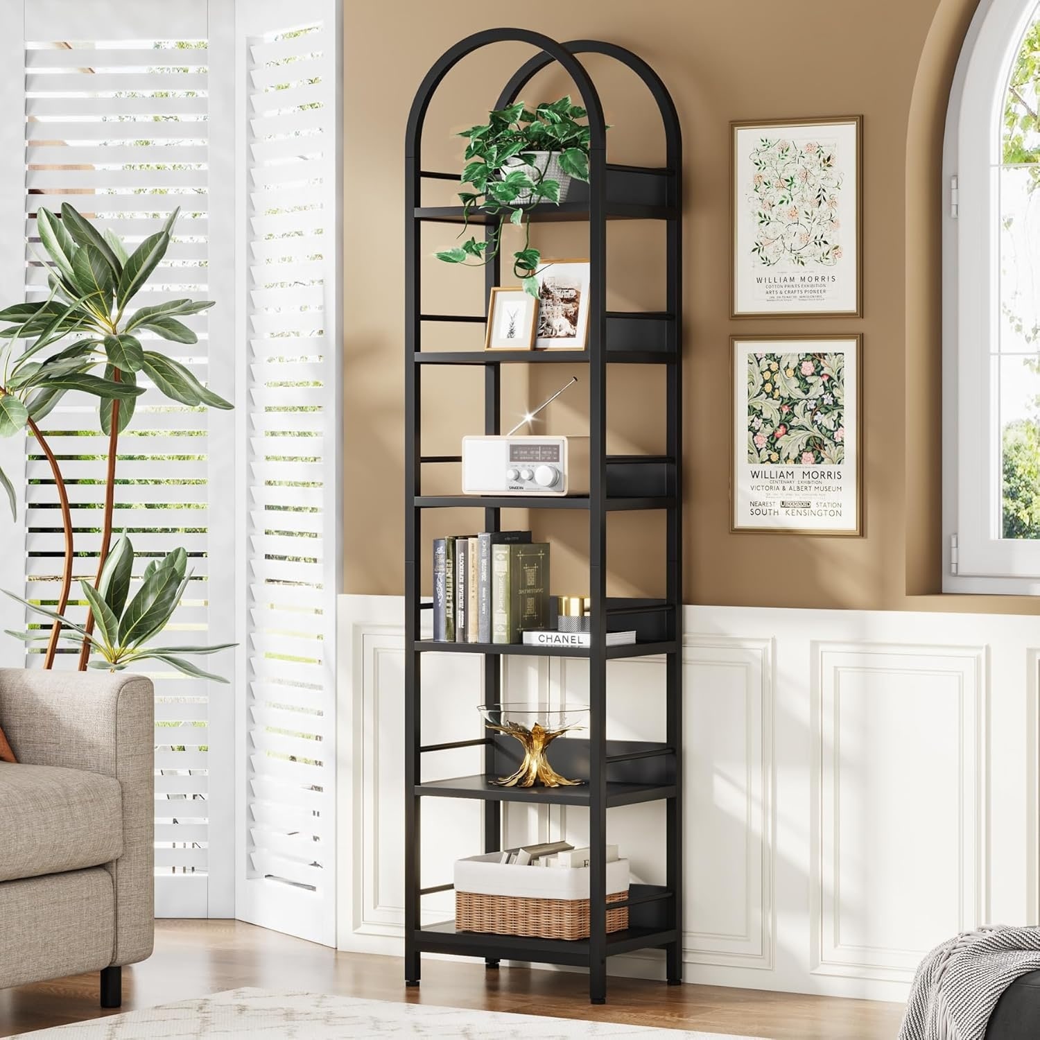 6 Tiers 78.7" Tall Narrow Arched Open Bookshelf