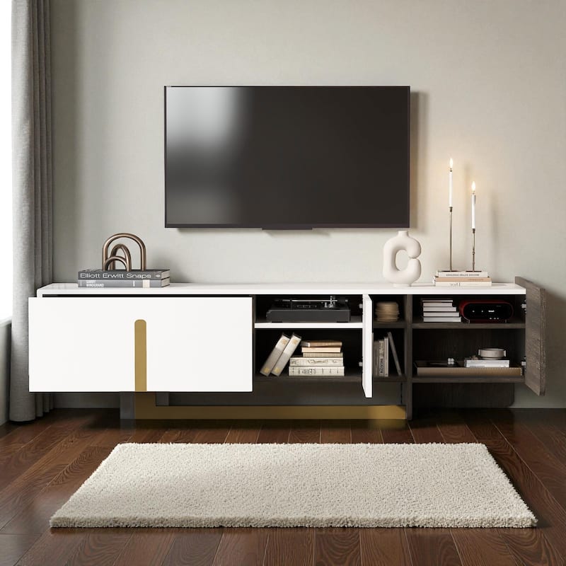 66.7'' Modern Luxury TV Stand with Metal Legs, Drawer, Cabinets & Adjustable Shelves, Fits TVs up to 70''