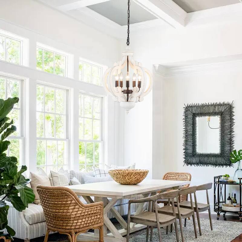 5-Light Country Wood Chandelier Light Fixture for Kitchen Island Dining Room