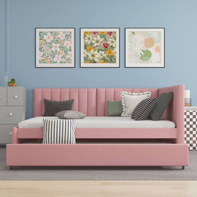 Upholstered sofa bed with trundle - Pink