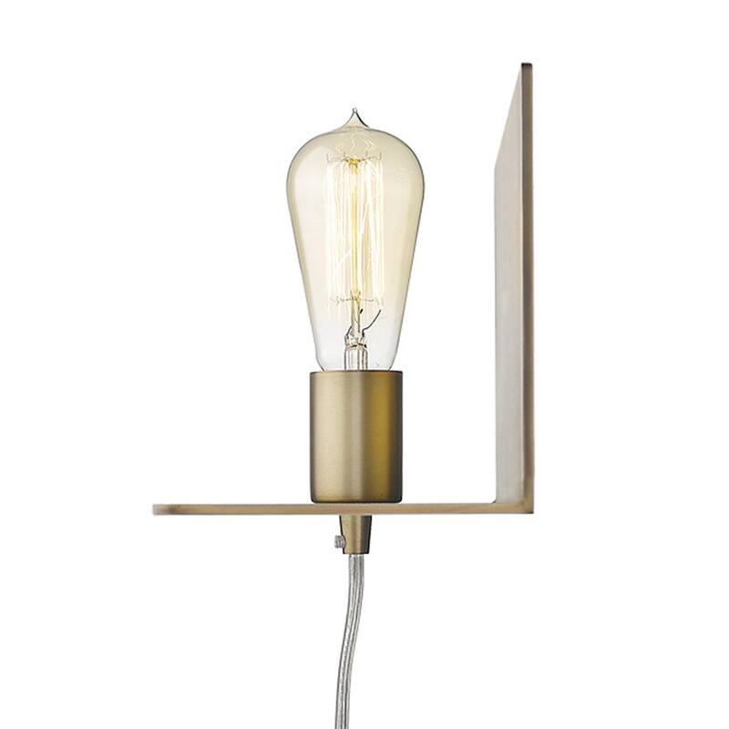 Modern XL Dull Gold Plug-In Wall Sconce with Shelf and Ambient LED Light Fixture E26 Base - 6" H x 15" W x 5" D