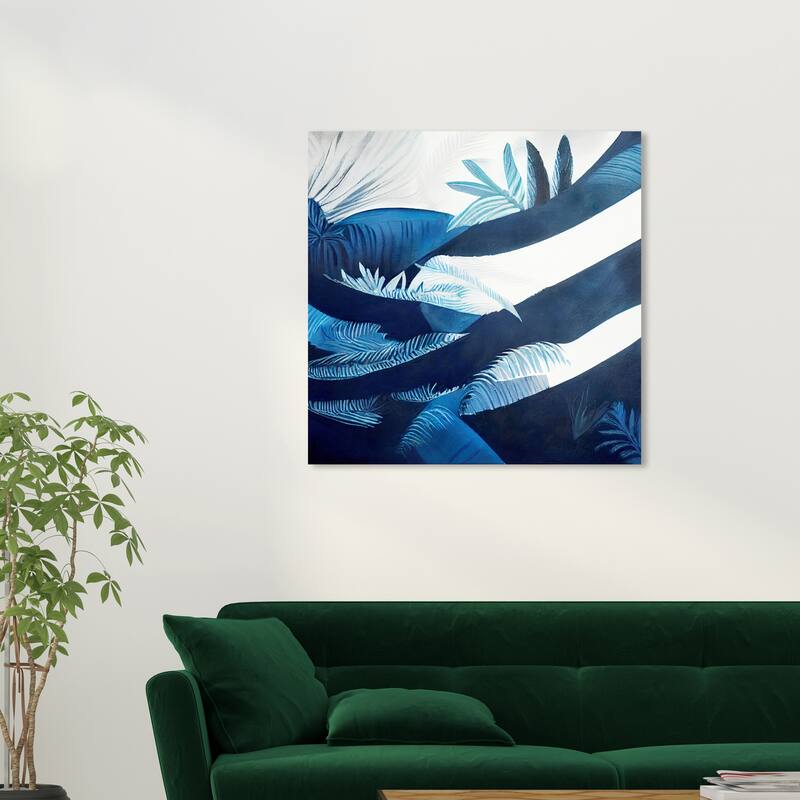 Wynwood Studio Canvas Floral and Botanical Rippling Hills Blue Blue and Tropical Wall Art Canvas Print - Blue, White - 30 x 30