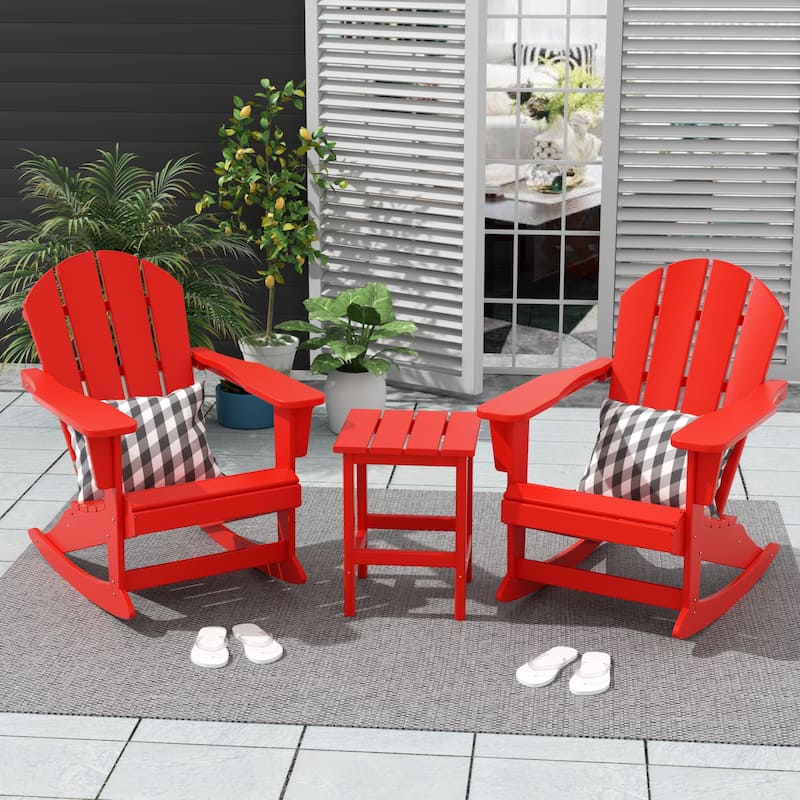 Polytrends Laguna Hdpe All Weather Outdoor Patio Rocking Chairs With Side Table (3-Piece Set) - Red