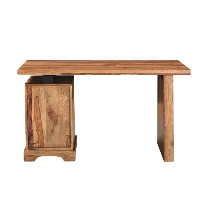 HomeRoots 54" Brown Live Edge Solid Wood Writing Desk With Three Drawers