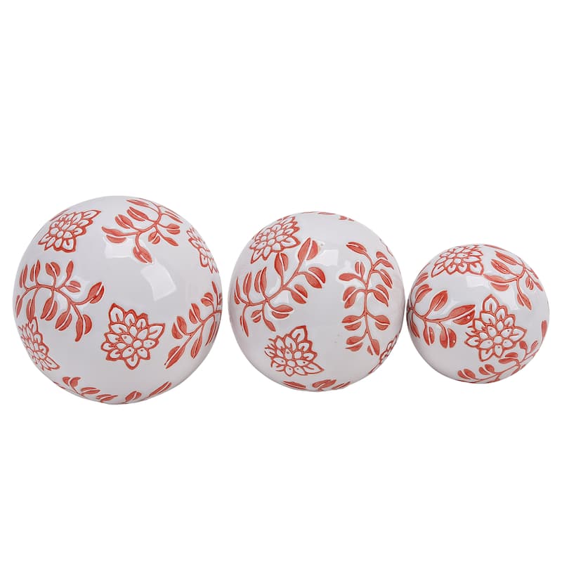 Sagebrook Home Ceramic Decorative Orbs Set - Enhance Your Space with Elegant Home Accents, Ideal for Stylish Interiors - 6.0" x 6.0" x 6.0" - Red