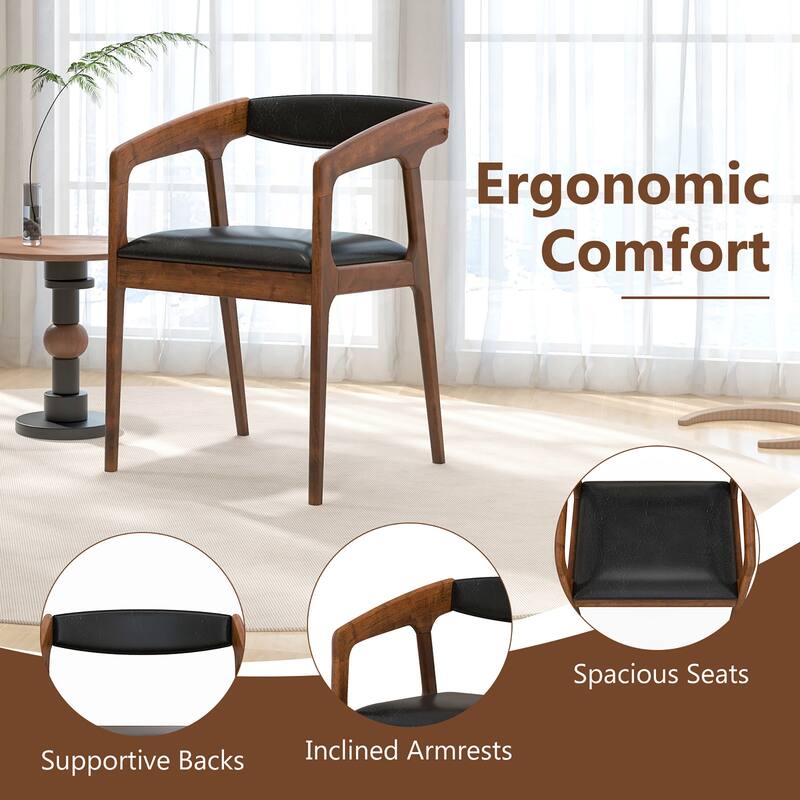 Gymax Set of 2 Accent Chairs PU Leather Upholstered Armchairs w/ Cozy