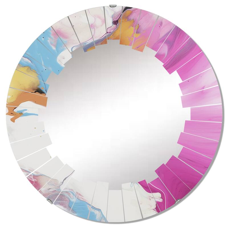 Designart "Fushia Pink and Light Blue Fluid Illusions II" Abstract Modern Wall Mirror