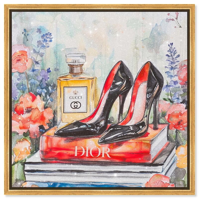Lovely Garden Books and Heels Canvas by Art Remedy - Gold - 12" x 12"