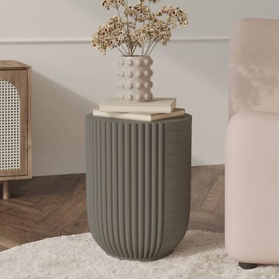 14" Wide Round Side Table in Fiberstone with Ribbed Design Trove Collection