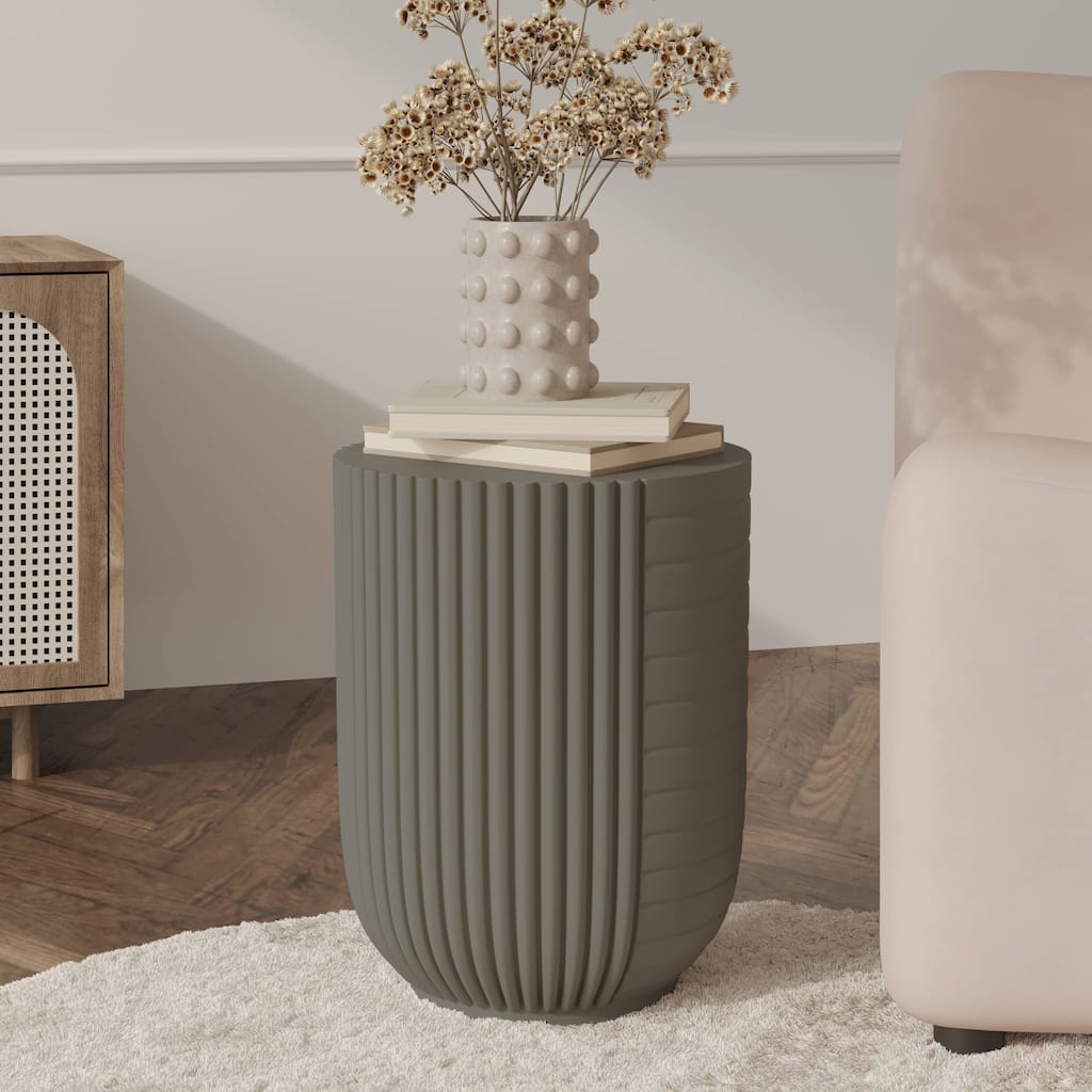 14" Wide Round Side Table in Fiberstone with Ribbed Design Trove Collection