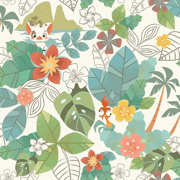 slide 2 of 6, Disney Moana Jungle Red & Green Wallpaper
