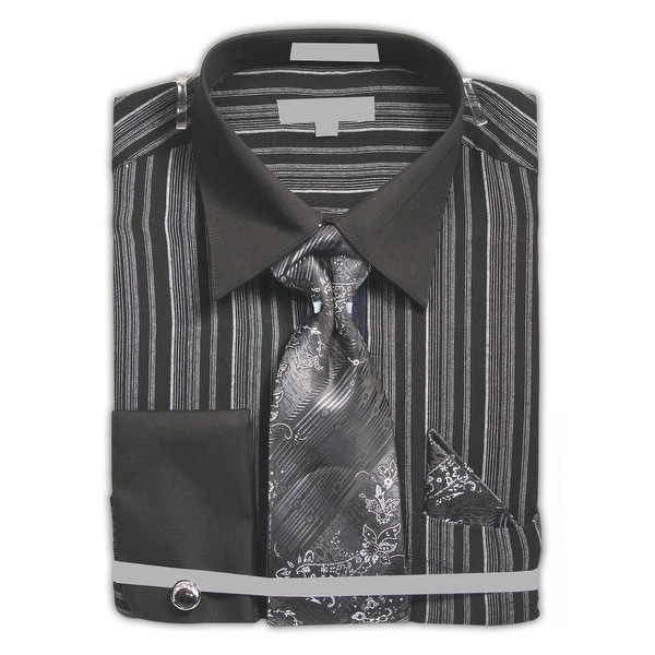 mens black dress shirt with white collar and cuffs