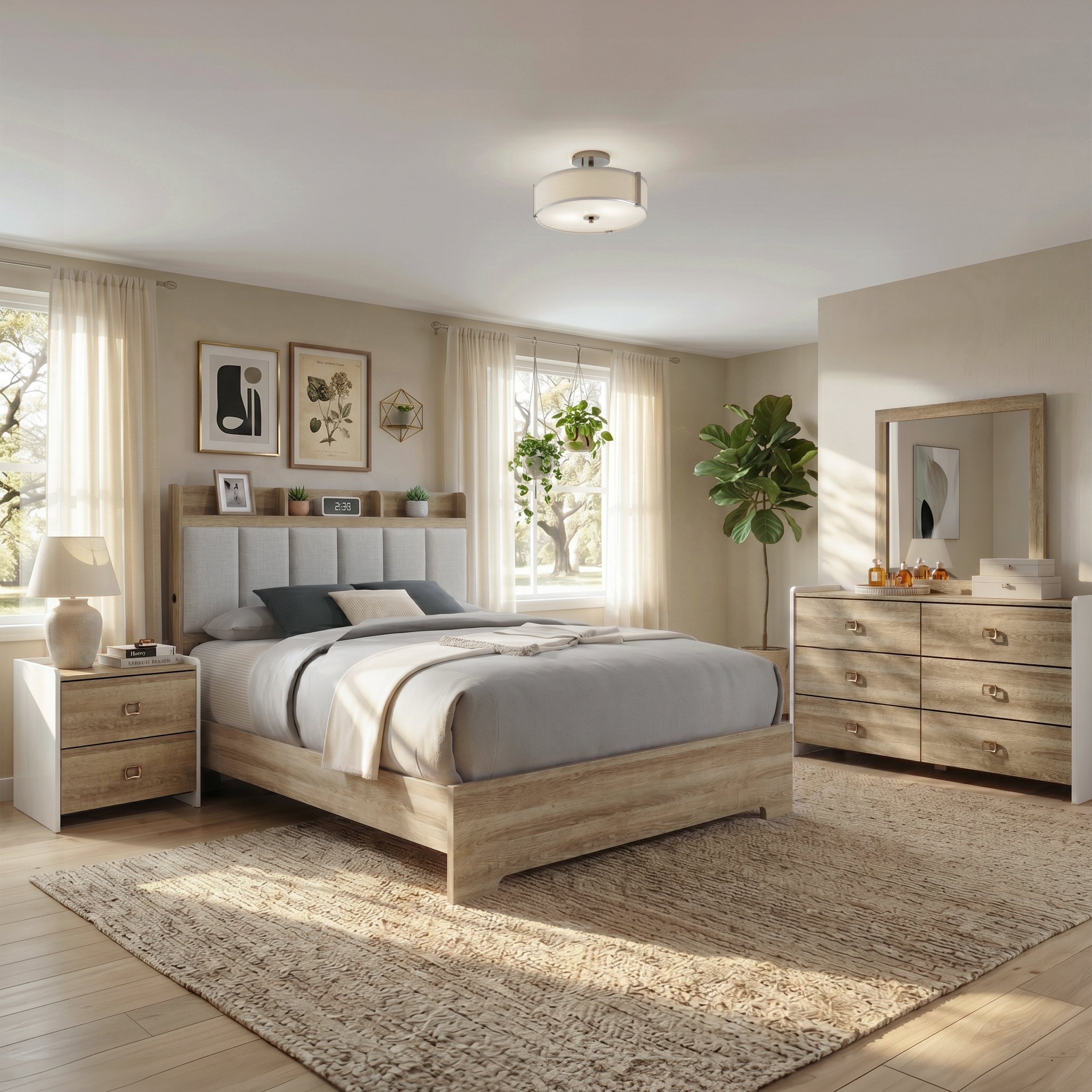 Furniture of America Valio Modern 4-Piece Dusty Oak and White Wood Two-Tone Bedroom Set