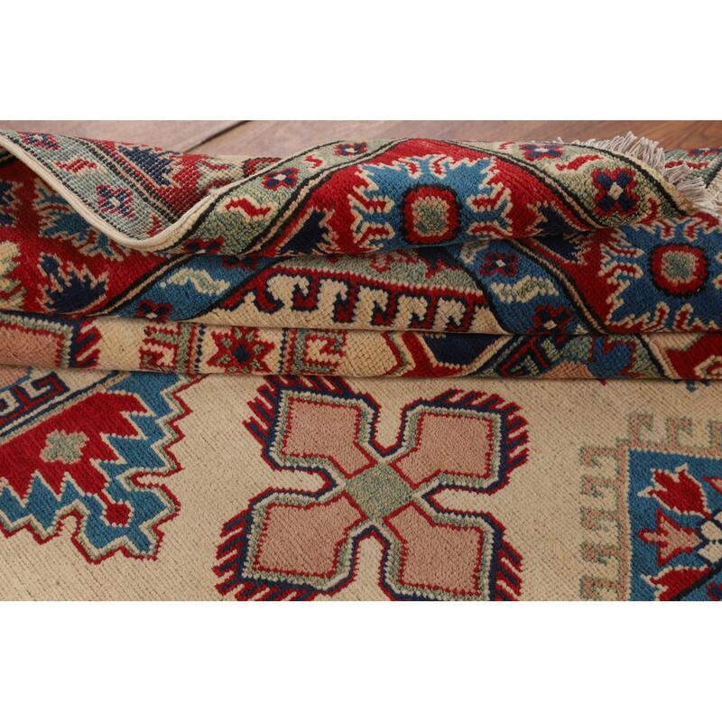 Kazak Area Rug Handmade Traditional Beige Wool Carpet - 5'0" x 7'11"