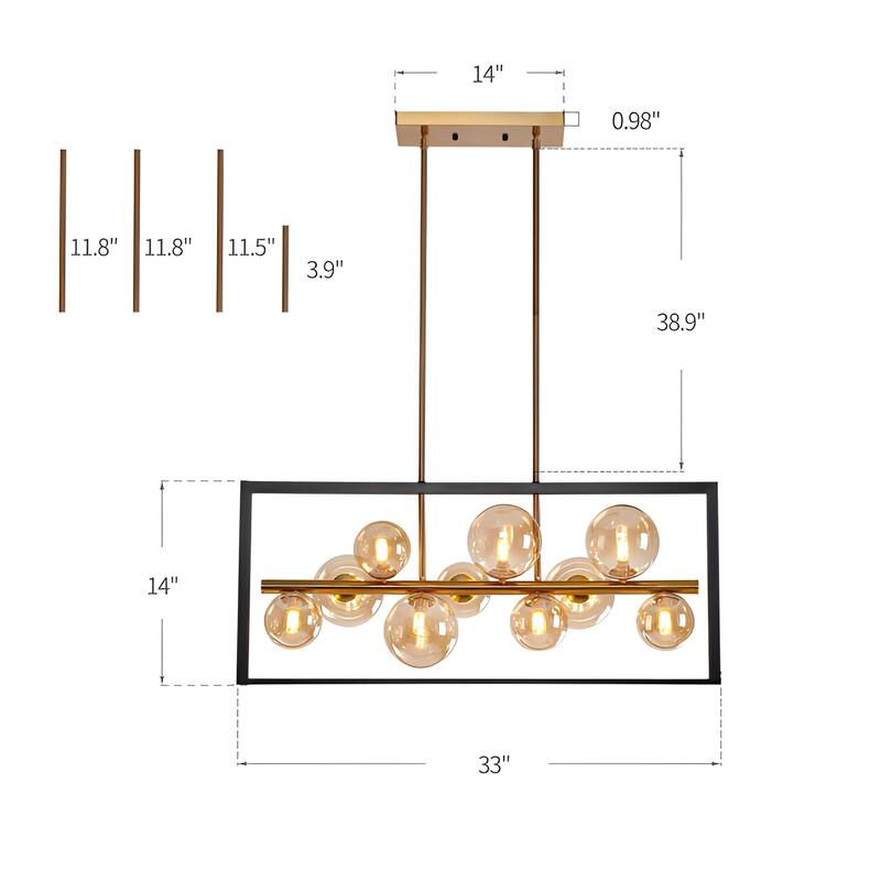 10-Light Gold Sphere Kitchen Island Pendant, Luxury & Chic Ceiling Light