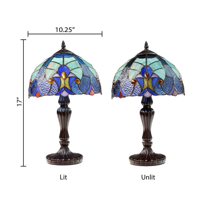 Halston River of Goods Brown Metal and Stained Glass Dome Shade 17-Inch Table Lamp - 10.25" x 10.25" x 17"