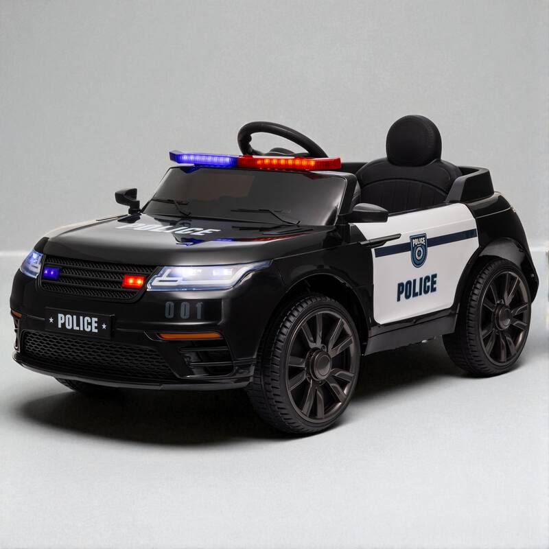 12V Police Car for Kids with Remote Control, Spring Suspension, Music, Lights, Siren, for Ages 37-60 Months - Black