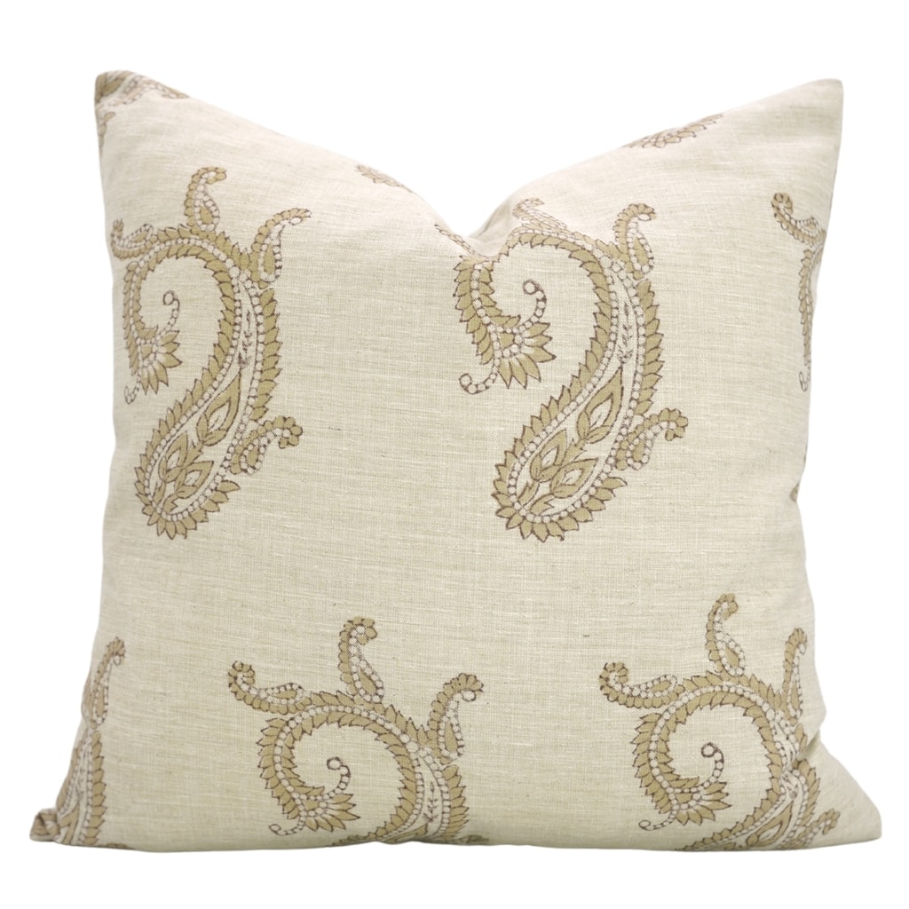 Fabdivine Soft Linen Cushion Cover Floral Block Print for Farmhouse Mustard Living Room or Office Décor, Banke Bihari