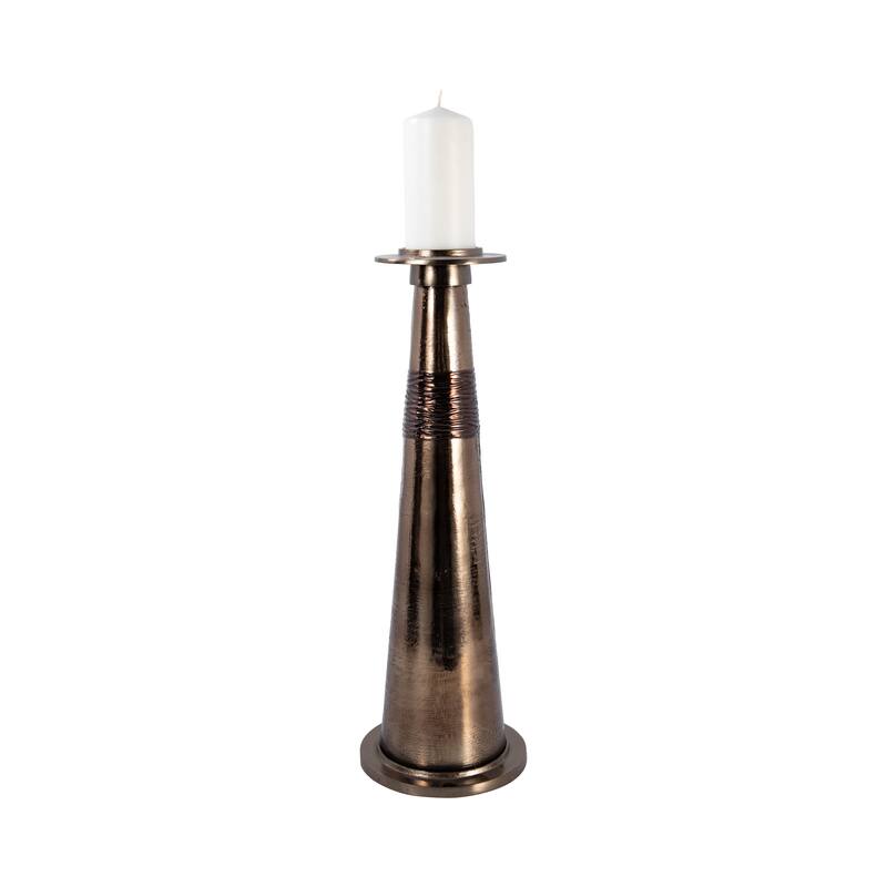 Sagebrook Home Modern Glass Bronze Antique Like Pillar Candle Holder