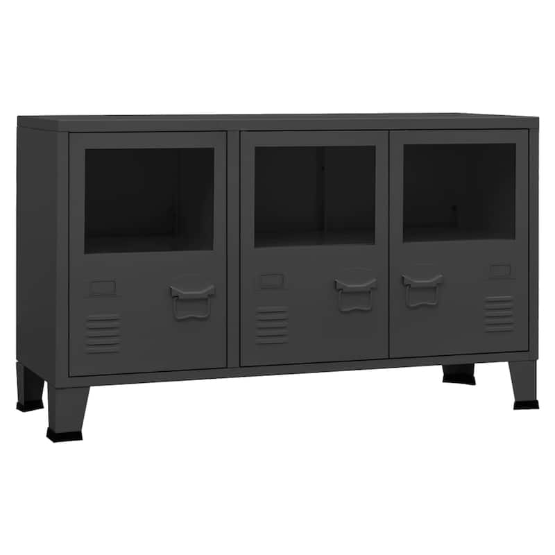 vidaXL Sideboard Industrial Storage Cabinet for Living Room Metal and Glass - 41.3" x 13.8" x 24.4"