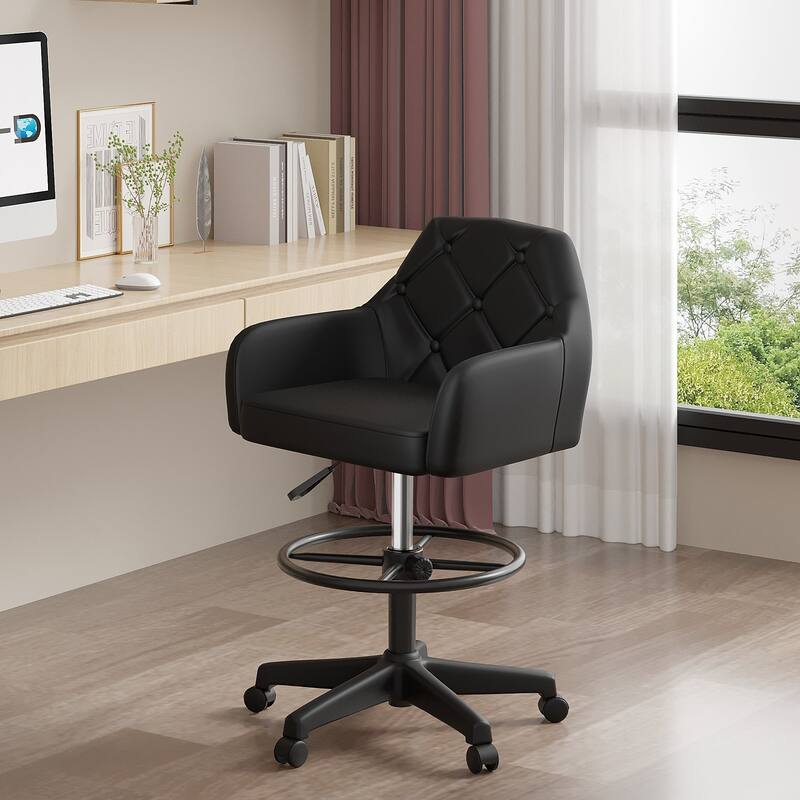 VECELO Swivel Wingback Tilting Drafting Chairs 32.28"-40.16" Adjustable Height Diamond Tufted Back Naihead Home Office Chairs