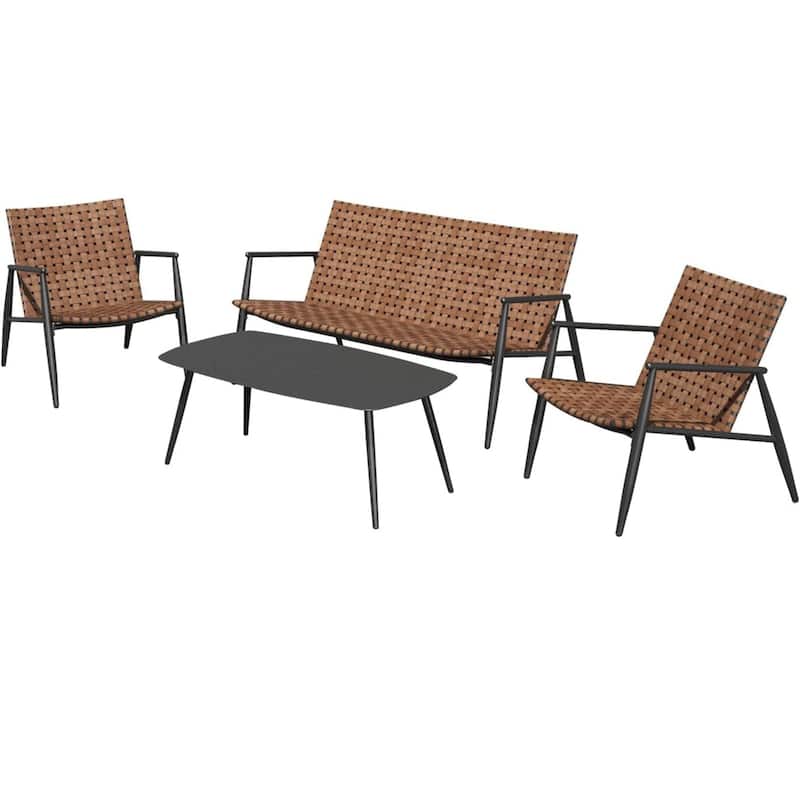 Patio Wicker Rattan Adirondack Chairs And Table Set
