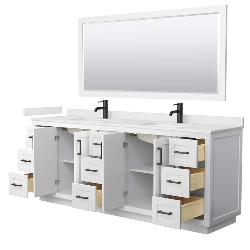 Miranda 84-inch Double Vanity, Quartz Top, 70-inch Mirror