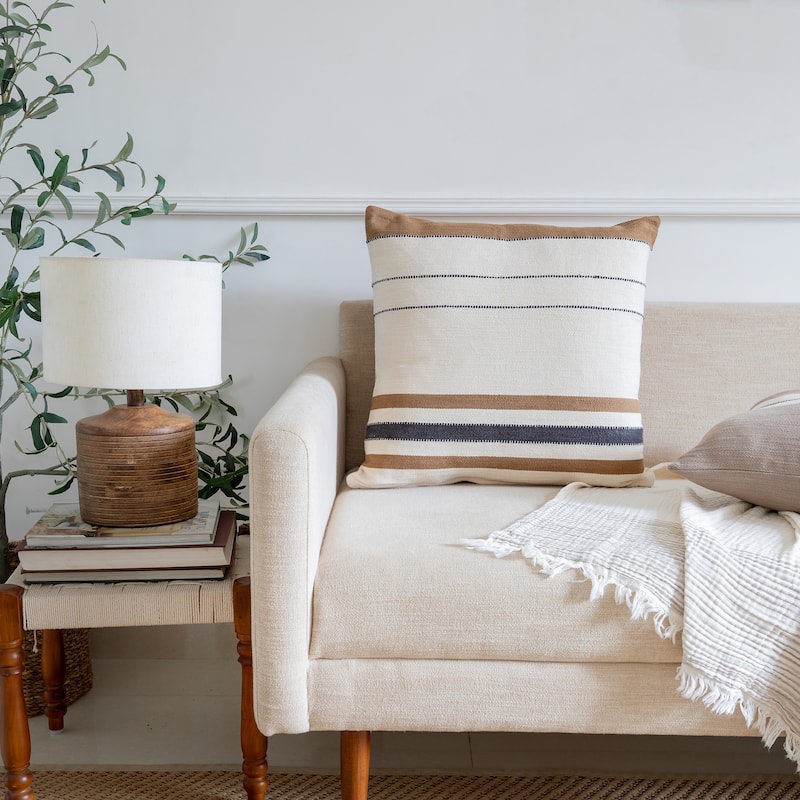 Sevita Ivory/Brown Striped Cotton Throw Pillow