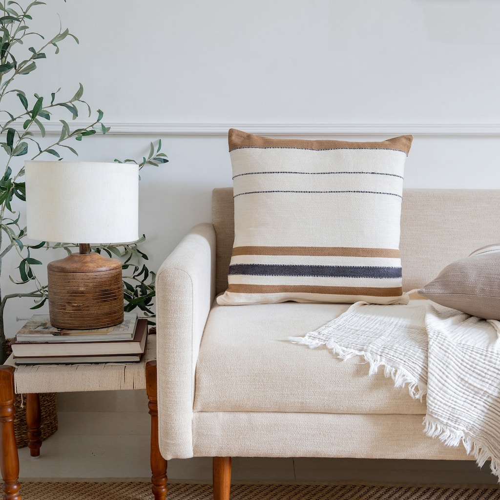 Sevita Ivory/Brown Striped Cotton Throw Pillow