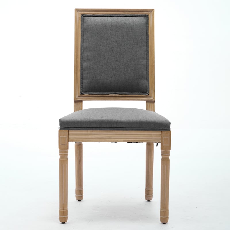 French Square Backrest Decor Chairs Set of 2 w/ Exquisitely Carved Solid Wood Frame - Beige