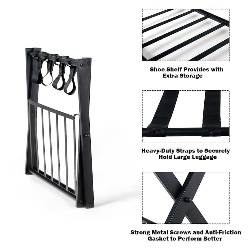 Costway Folding Luggage Rack with Shelf Travel Suitcase Shoe Storage