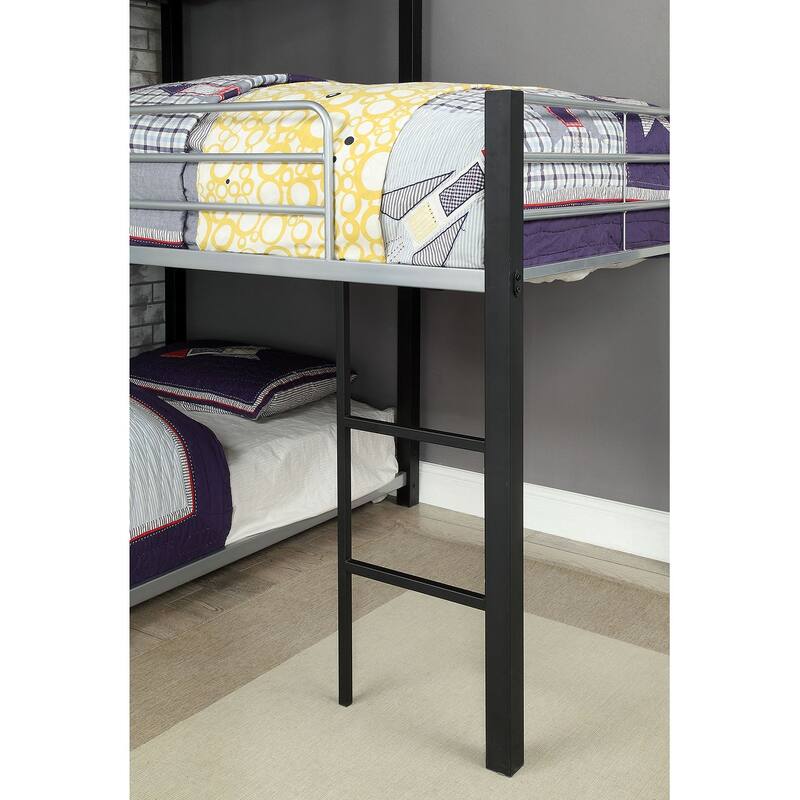 Contemporary Metal Triple Tier Bunk Bed with Corner Design and Guard Rails, Sand Black Finish