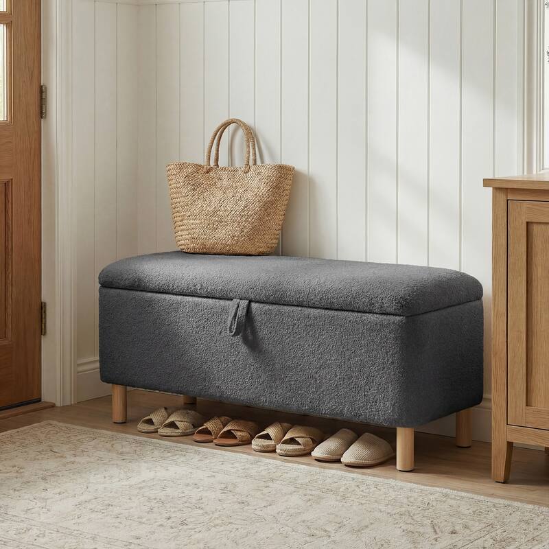 Upholstered Storage Ottoman Bench with Large Hidden Storage Fabric End of Bed Bench