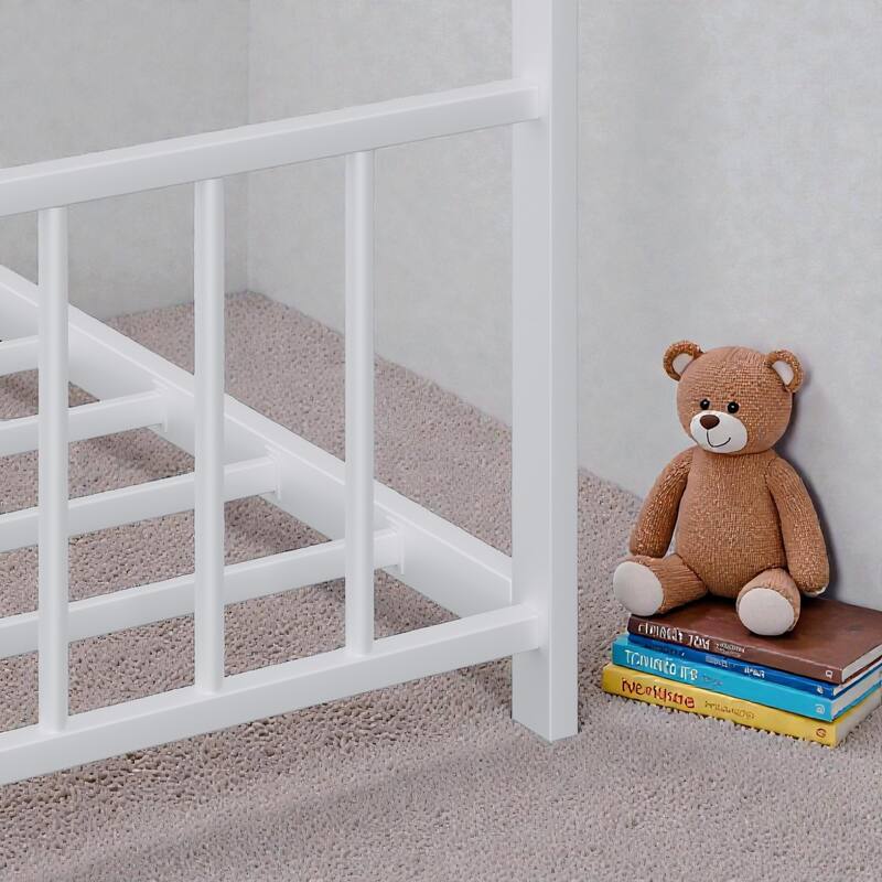 Full Size Kids House Bed Frame with LED Light Strips, Roof-Shaped Metal Floor Bed for Boys & Girls, No Box Spring Needed