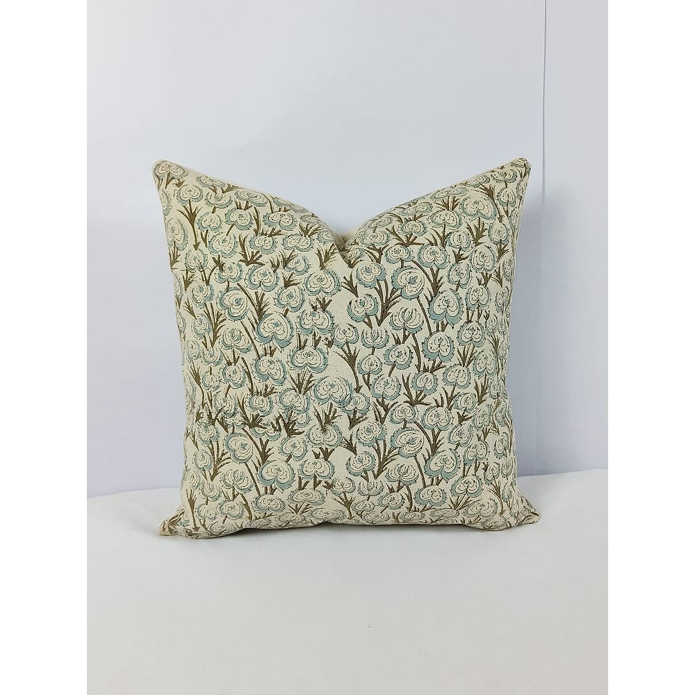 Cotton Floral Block print pillow Cover - Heart Vine