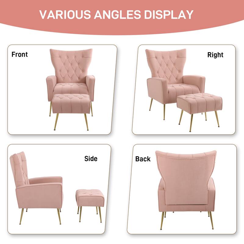 Ouyessir Upholstered Tufted Accent Chair with Ottoman