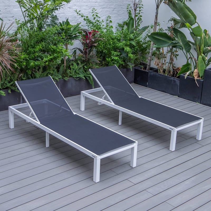 Aluminum Beach Pool Sun Lounge Chair Sling Mesh Fabric Reclining Stackable Lounger Chair (Set of 2) - Black