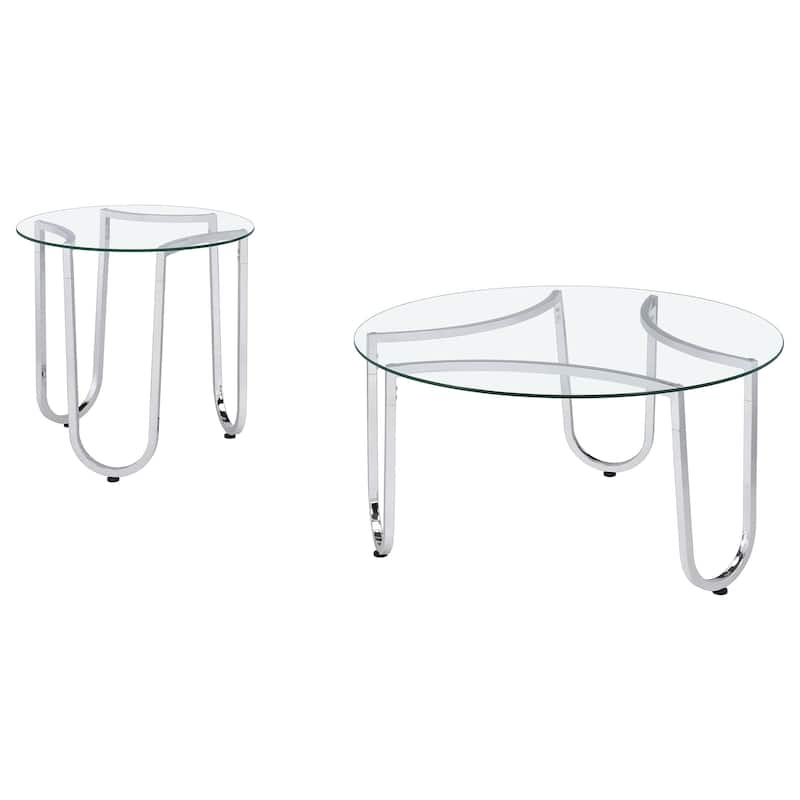 Beller Round Tempered Glass Top Coffee Table Set Chrome