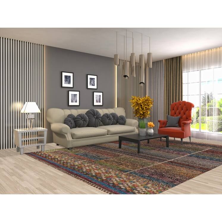 Checkered Plush Moroccan Oriental Area Rug Handmade Wool Carpet - 7'11" x 10'9"
