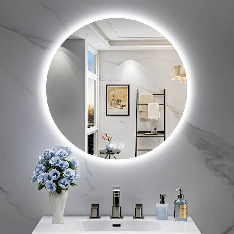 UL Certified Frameless Anti-Fog 3 Colors Dimmable LED Backlit Wall Bathroom Vanity Mirror - 24" x 24" - Round