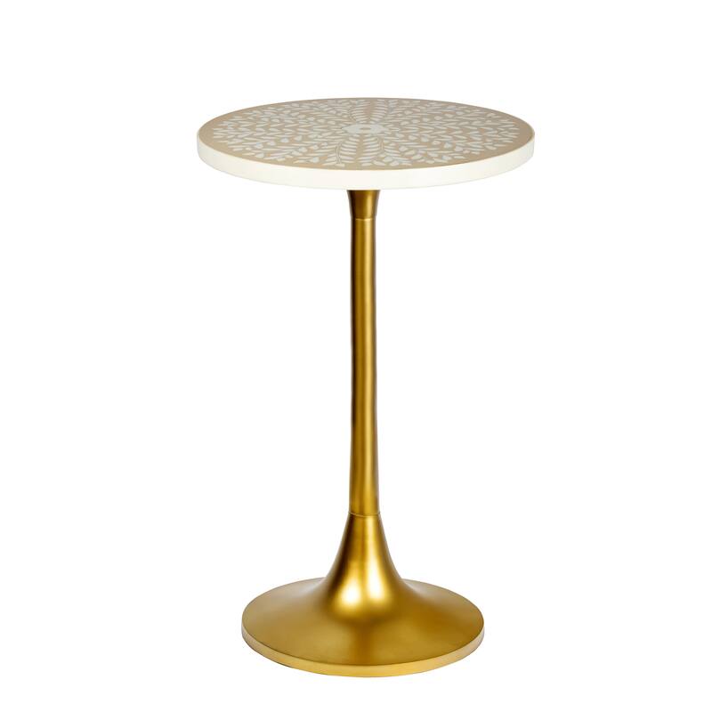 Miles 25" Modern Bohemian Metal/Resin Inlay Top End Table, by JONATHAN Y - Almond/White/Gold